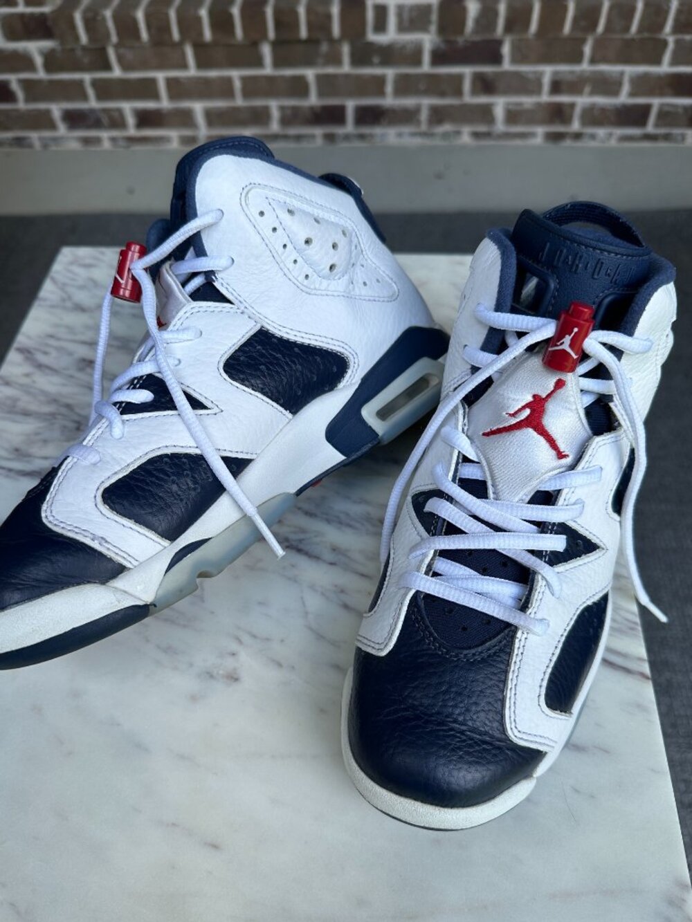 Nike Jordan 6 Retro Olympic High Top Sneakers White Navy Women Sz 8 Men Sz 6.5